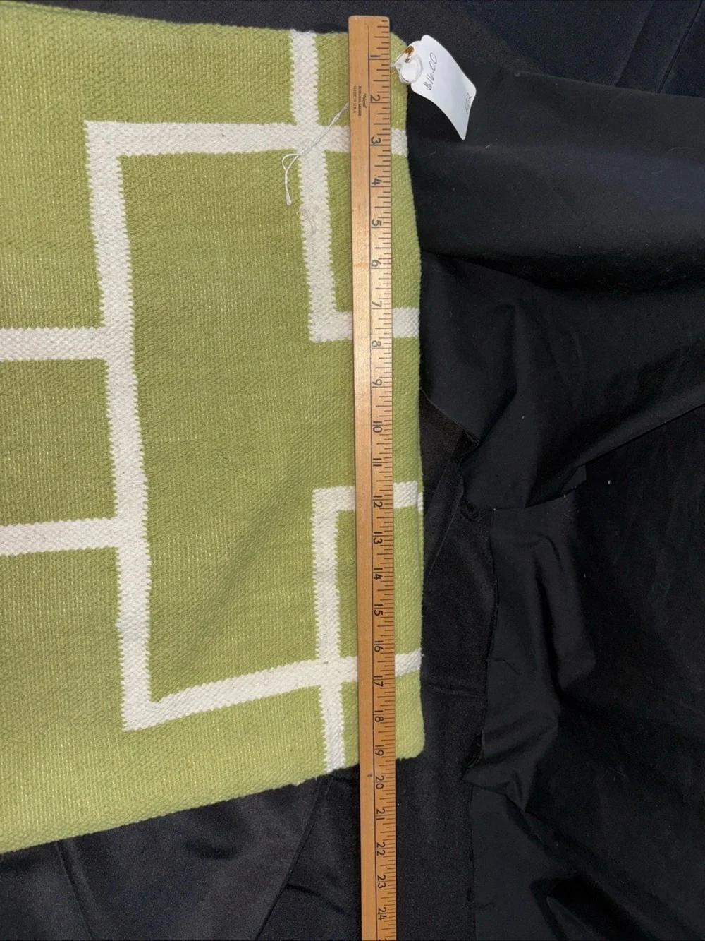 Green Geometric Accent Pillow with Cream Grid